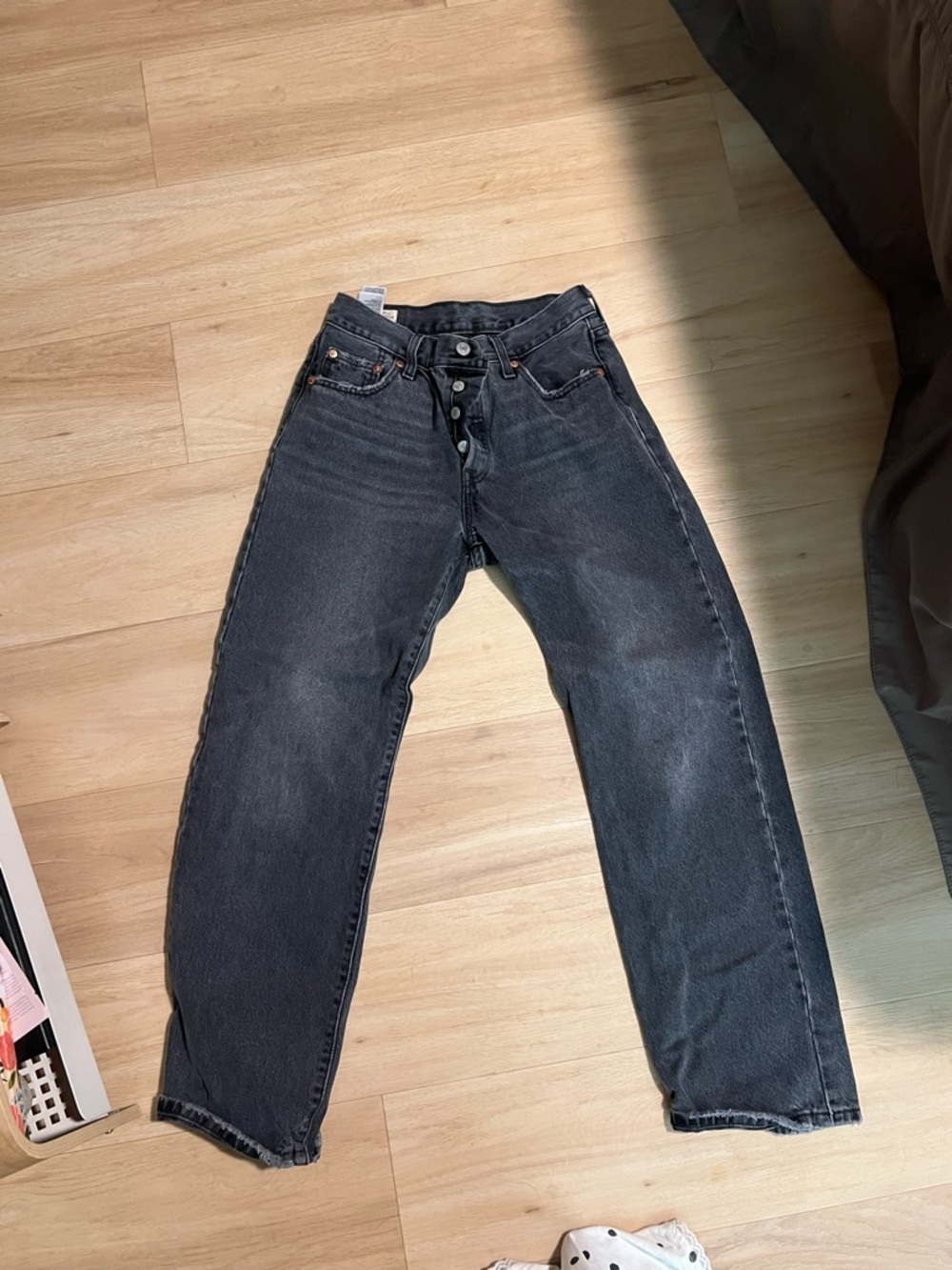 Black Button-Fly Straight Jeans
